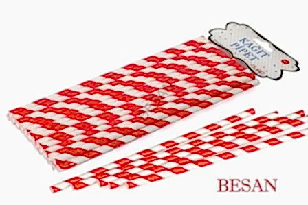 KAĞIT PİPET 20 CM - Ø6MM. KIRMIZI-BEYAZ SPİRAL / 25 ADET