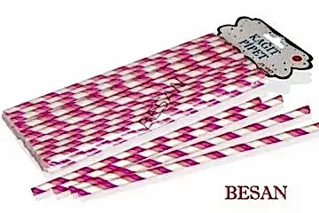 KAĞIT PİPET 20 CM - Ø6MM. PEMBE-FUŞYA-BEYAZ SPİRAL 25 ADET