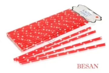 KAĞIT PİPET 20 CM - Ø6MM. KIRMIZI ÜZERİNE BEYAZ YILDIZ / 25 ADET