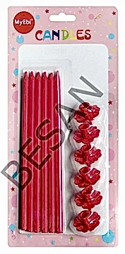 UZUN MUM 18CM*7MM ÇAP ÇİÇEK ALTLIKLI KIRMIZI 6'LI SET